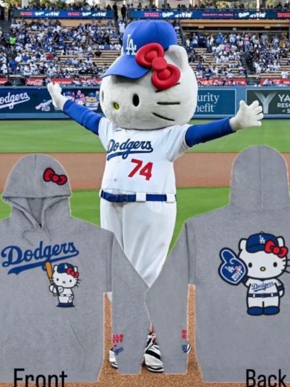 Hello Kitty x Dodgers Gray Graphic Hoodie Sweater